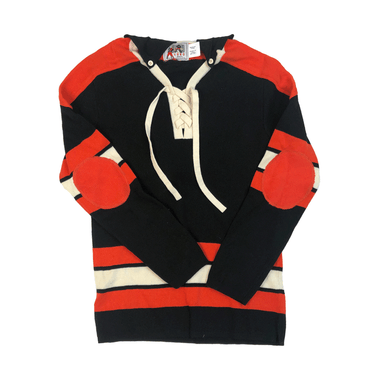 Black & Orange Stripe Hockey Sweater by TDalton Clothing 100% COTTON PRE-SHRUNK and WASHER DRYER safe
