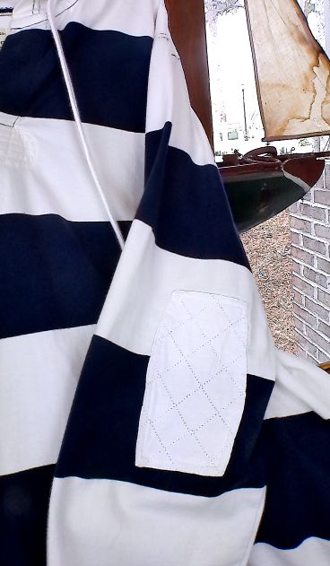 Hooded Rugby Navy/White Stripe