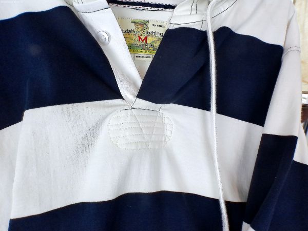 Hooded Rugby Navy/White Stripe